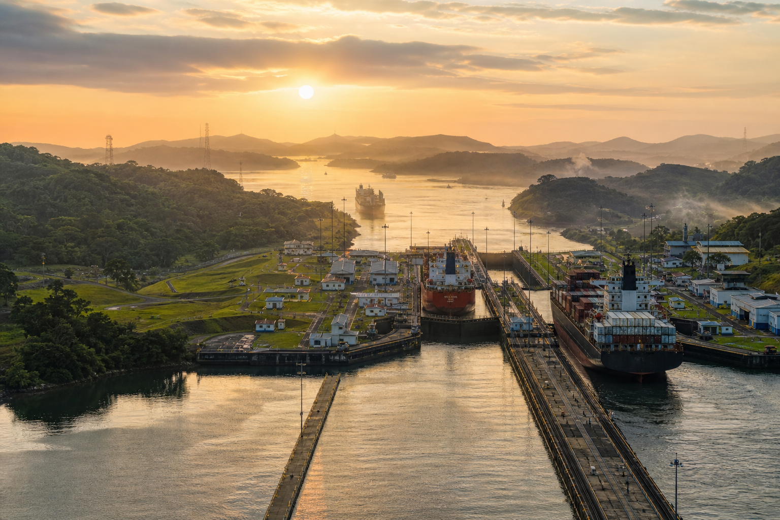 Panama Canal Locks at Dusk